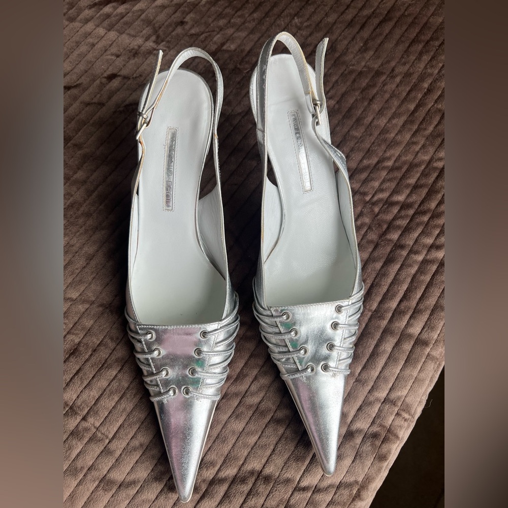 Chic metallic Silver Women's Pointed Slingback Heels Made in Italy